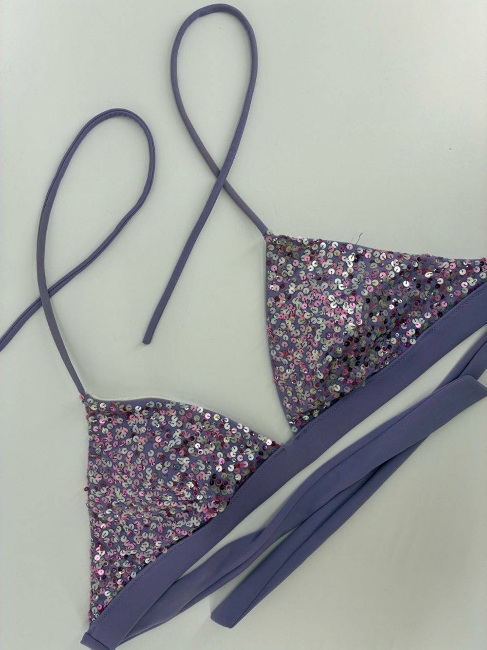 Sequin Triangle Bikini Top in Lavender Purple